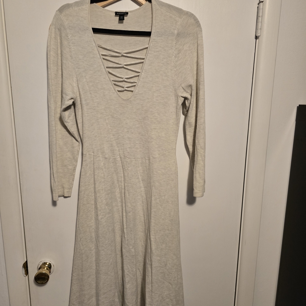 Torrid Cream Long Sleeve Dress with Crisscross Neckline